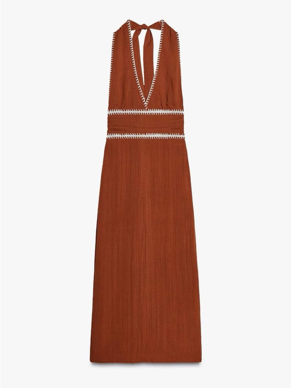 Zara Rust Halter Maxi Dress with White Trim